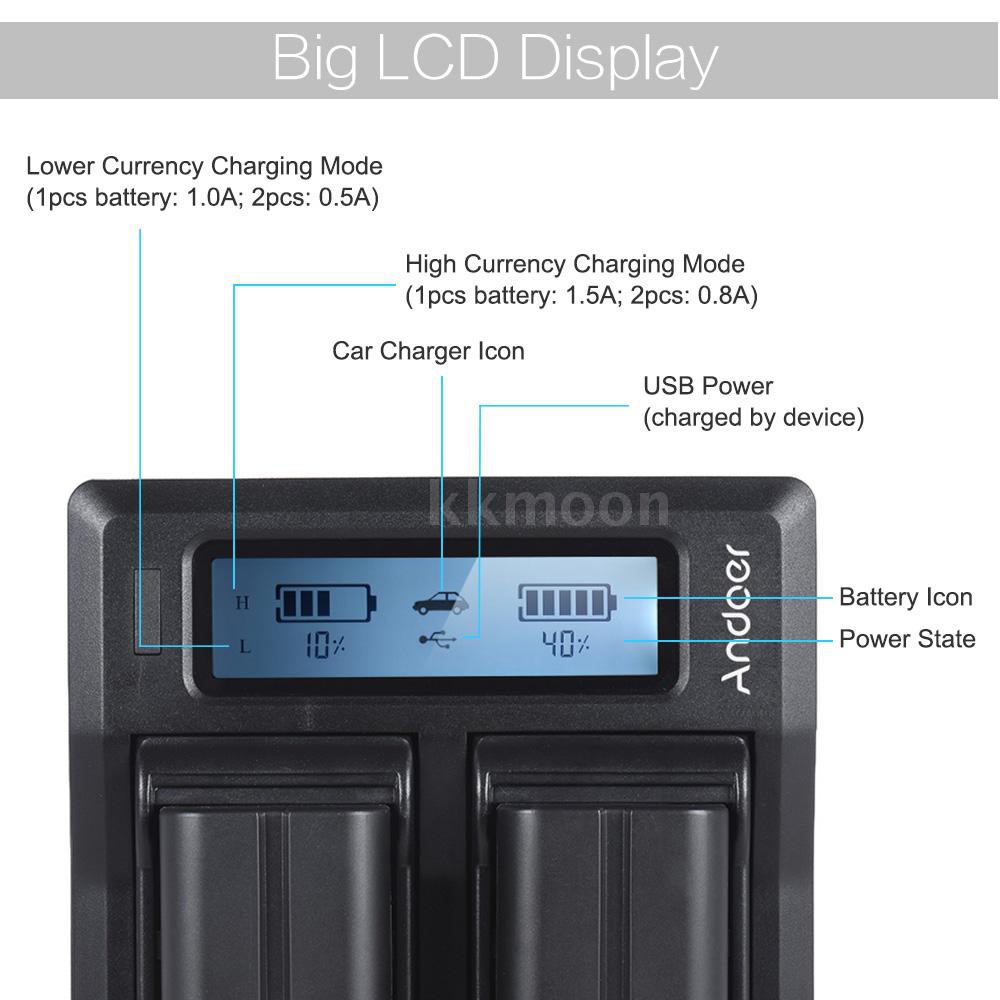 Andoer NP-F970 ที่ชาร์จเเบตกล้อง พร้อมจอเเสดงผล LCD สำหรับ Sony NP-F550/F750/F950/ NP-FM50/FM500H/QM71