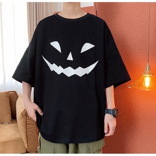 เสื้อยืด halloween ฮาลาวีน ขาว และ ดำ Oversize พร้อมส่ง ผ้าคอตตอล มีเก็บปลายทาง