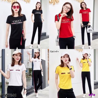 TwinsShopVip💗พร้อมส่ง TW7341 Set 2 ชิ้น เสื้อแขนสั้นสกรีนลายตัวหนังสือ+กางเกงขายาว   **สอบถามสินค้าก่อนสั่งซื้