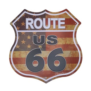 ป้ายสังกะสีวินเทจ Route US 66 (ลักษณะปั๊มนูน)