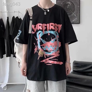 ❒Summer New Style Trendy Hong Kong Short-Sleeved t-Shirt Men Little Devil Printed Korean Version Hip-Hop Loose Large Siz