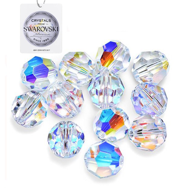 คริสตัลสวารอฟกี้ แท้ % SWAROVSKI 10มิล 8mm 6mm 2เม็ด กลมตัดลาย สีรุ้งAB