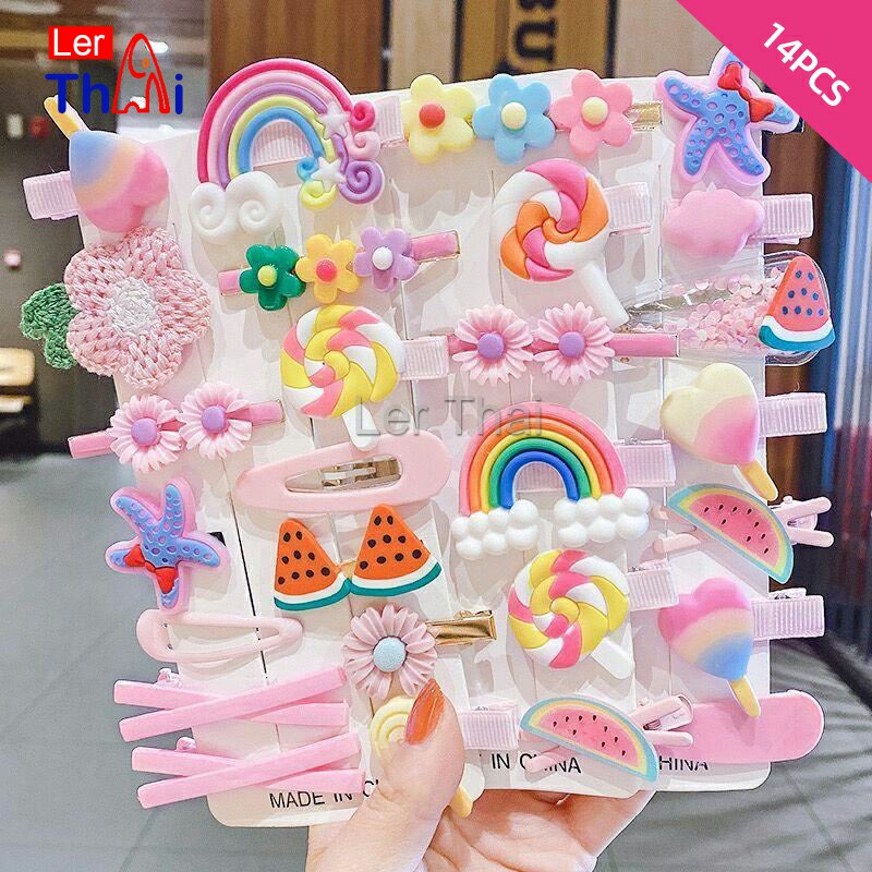 LerThai กิ๊ฟน่ารัก กิ๊ฟสไตล์เกาหลี กิ๊ฟเซ็ท14 ชิ้น กิ๊บสีลูกกวาด Children's hairpin