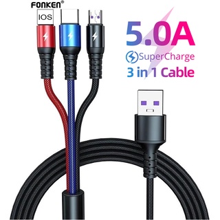 Fonken สายชาร์จเร็ว 5A 3 In 1 สาย Usb Micro Usb / Type-C สายชาร์จด่วน