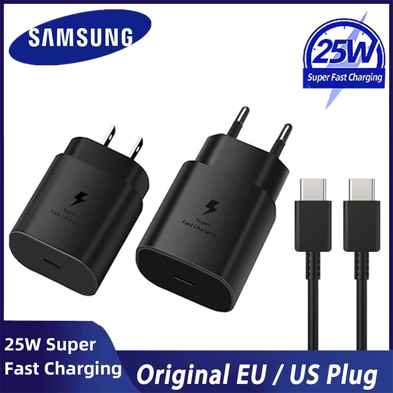 Samsung Super Fast Charger 25W EU Power Adapter EP-TA800 A53 A32 S22 S21 S20 ประเภท C สาย Galaxy S10