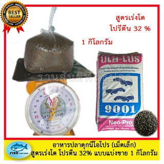 อาหารปลาดุก นีโอโปร (เม็ดเล็ก) 1 กิโลกรัม สูตรเร่งโต โปรตีน 32% ใช้ได้กับปลาทุกชนิด