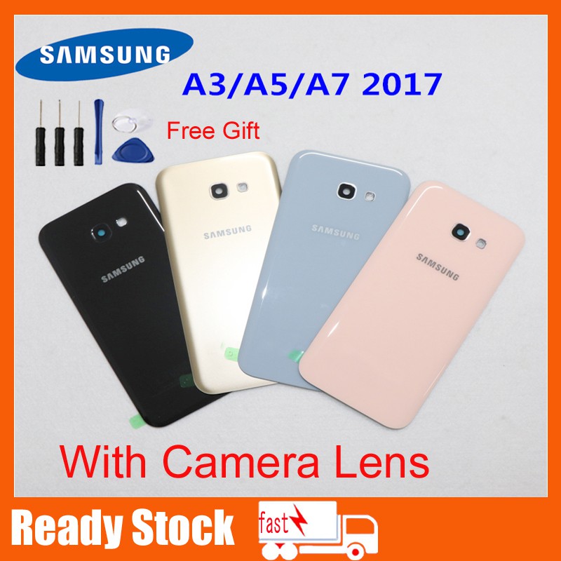Samsung Galaxy A3/A5/A7 2017 A320 A520 A720 A320F A520F ฝาหลังกระจกด้านหลังด้านหลังเปลี่ยนฝาหลังแบตเ