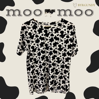 ✨พร้อมส่ง✨ 💖BYRGUNDY -  Moo Moo Shirts 🔥99 บาท🔥เสื้อยืดคอกลม ผ้ายืดลายวัว