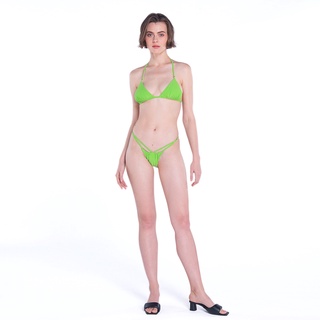 Angelys Balek ชุดว่ายน้ำ Halter String Bikini &amp; Front Cutout Brazilian Brief รุ่น SS22SW00101108 สีเขียว