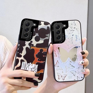 เคสโทรศัพท์มือถือแบบนิ่ม TPU ลายผีเสื้อ หัวใจ มิกกี้ พร้อมกระจกแต่งหน้า สําหรับ Samsung Galaxy S22 Ultra S22 Plus A52 A72 A22 A32 4G