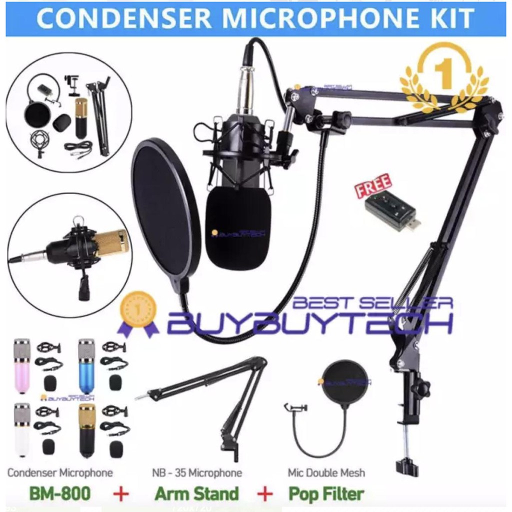 ไมค์ ไมค์อัดเสียง คอนเดนเซอร์ Pro Condenser Mic Microphone BM800 พร้อม ขาตั้งไมค์โครโฟน และอุปกรณ์เสริม BM-800