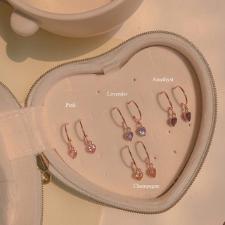 SissyJewelry // ต่างหูเงินแท้ รุ่น heart drop hoop stud  ประดับพลอยหัวใจ 5mm (rosegold-plated)