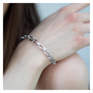 SWAN - Baguette Chain Link Bracelet สร้อยข้อมือโซ่เงินแท้ ฝังเพชรคิวบิกเซอร์โคเนีย cubic zirconia ทรงเหลี่ยม