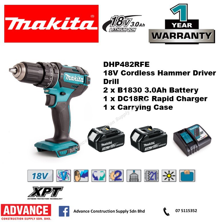MAKITA 18V DHP482Z DHP482RFE Cordless Hammer Driver Drill 13 mm (1/2") 🔥 1 Year Warranty  🔥 🔥 100% O