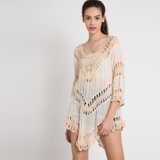 เสื้อเบลาส์ Crochet Paneled Pointed-Hemline