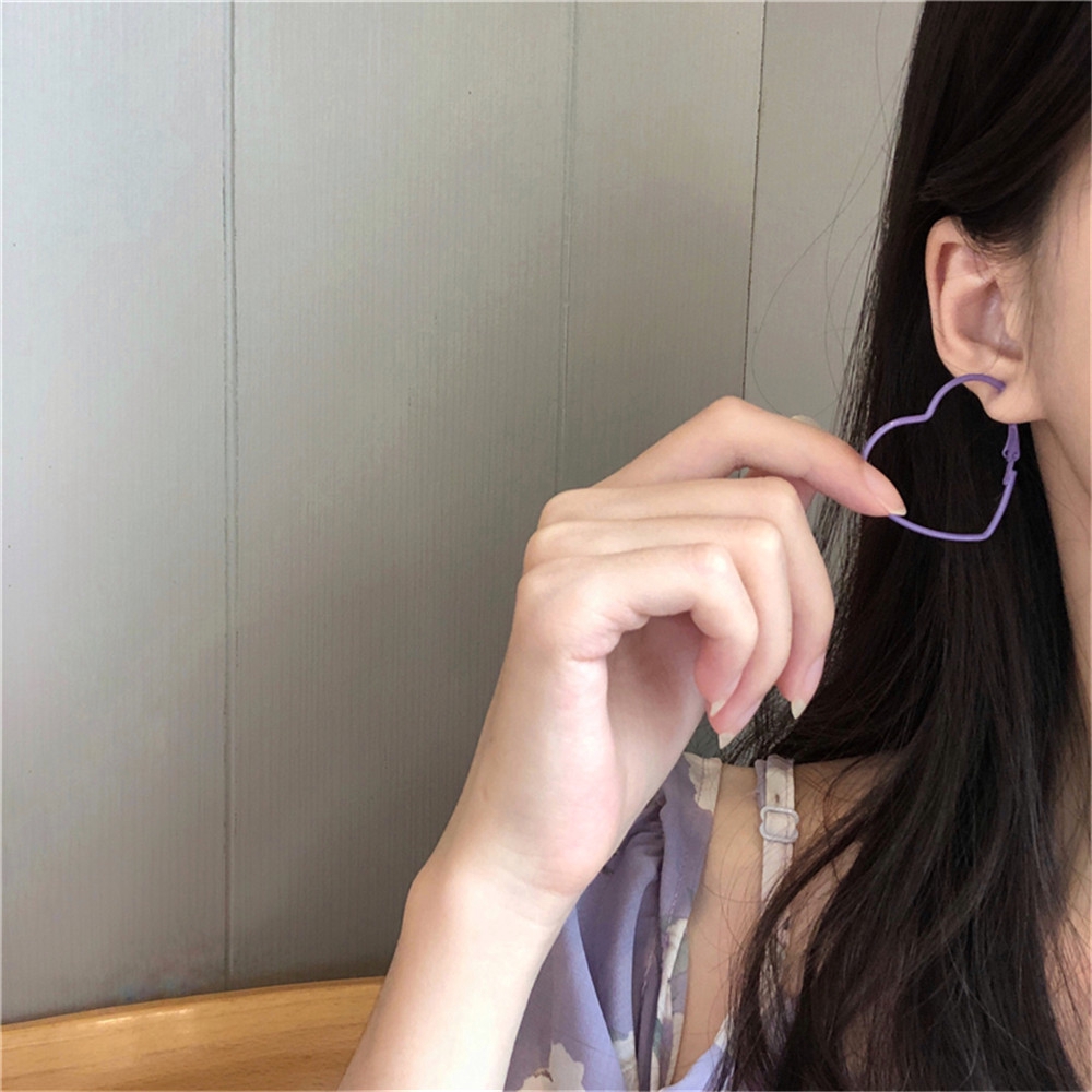[COD] Purple Heart Shape  Earstuds Earclip Korea New Fashion Simple Party Accessory Jewelry #3