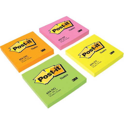 3M Post-it โพสต์อิท กระดาษโน้ต มีกาวในตัว รุ่น 654 ขนาด 3x3 นิ้ว คละสี (บรรจุ 100 แผ่น/เล่ม)