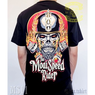 เสื้อยืดผ้าฝ้ายพรีเมี่ยม  11 Rider หัวร้อน เสื้อยืด สีดำ เสื้อไบค์เกอร์ รถแข่ง Moai Speed T-Shirt ผ้าคอตตอน สกรีนลาย S