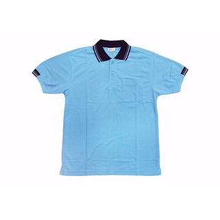 เสื้อโปโล สีฟ้าอ่อนปกกรม แขนจั๊มครึ่ง