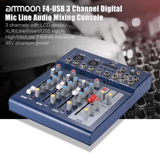 ammoon f 4 - usb 3 channel อุปกรณ์มิกเซอร์ดิจิตอลพร้อม 48 v phantom power สําหรับบันทึกเสียงดีเจเวที karaok