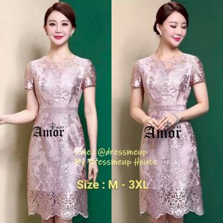 ชุดออกงาน ชุดราตรี ชุดไปงาน ชุดเดรส ชุดคนอ้วน ชุดสีชมพู 216 # ✨✨Amor Glamorous Embroidery Dress✨✨