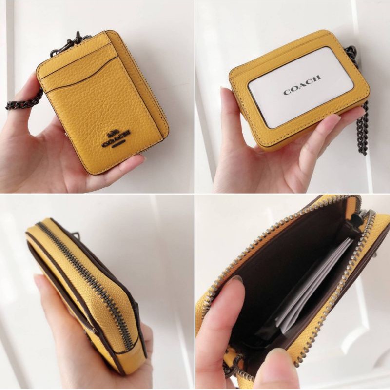🎀 (สด-ผ่อน) กระเป๋า ใส่บัตร สีเหลือง  ZIP CARD CASE COACH 6303
