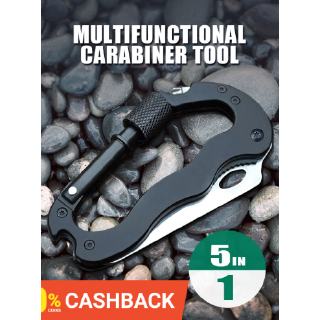 พวงกุญแจมีดพับพกพา ห่วงเกี่ยวพร้อมมีดพกอเนกประสงค์ 5 In 1 Carabiner Tools