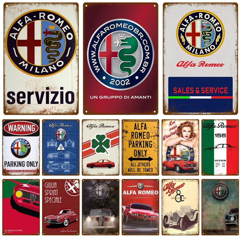 Alfa Romeo Retro ตกแต่งบ้านป้ายโลหะแผ่นโปสเตอร์บนผนังดีบุกป้าย Vintage โปสเตอร์ตกแต่ง Wall Art ตกแต่งห้อง