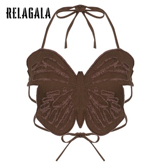 Relagala เสื้อสายเดี่ยว ผ้ายีน เปิดหลังเซ็กซี่ ลายผีเสื้อ สําหรับผู้หญิง