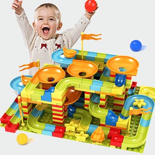 101-404 PCS Marble Race Run Maze Balls Track Building Blocks DIY Funnel Slide  Compatible Duplo Big size Bricks Toys