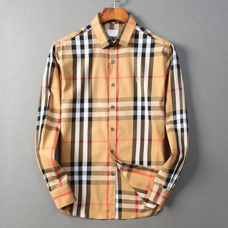 burberry เสื้อเชิ้ตสําหรับผู้ชายผ้าฝ้ายแขนยาวทรงสลิม