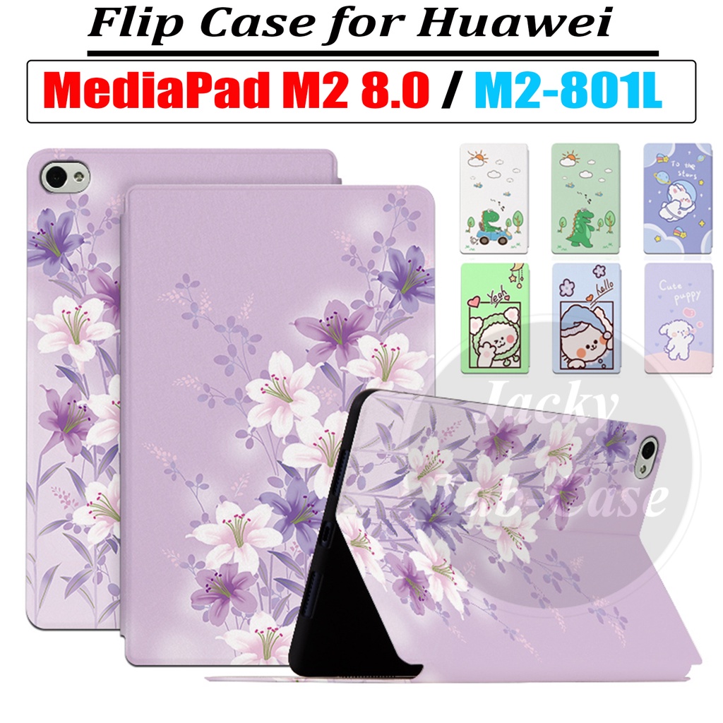 เคสแท็บเล็ตหนัง PU ฝาพับ ลายดอกไม้ กันเหงื่อ พร้อมช่องใส่บัตร ตั้งได้ สําหรับ Huawei MediaPad M2 8.0
