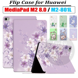 เคสแท็บเล็ตหนัง PU ฝาพับ ลายดอกไม้ กันเหงื่อ พร้อมช่องใส่บัตร ตั้งได้ สําหรับ Huawei MediaPad M2 8.0 นิ้ว M2-801L M2-801W M2-802L M2-803L