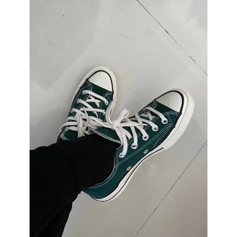 CONVERSE สนทนา 1970ส รองเท้าผ้าใบสีเขียวเข้ม รองเท้าผ้าใบหัวครีม รองเท้ายาง รองเท้าผู้ชาย รองเท้าผู้หญิง