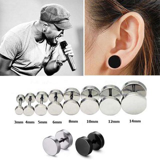 ต่างหู ตุ้มหู จิว ต่างหูผู้ชาย Black Gothic Barbell Earring Fashion Stainless Steel Round Plain Men Stud  - 1 ข้าง