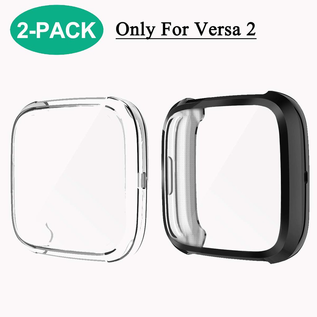 2 แพ็ค Fitbit Versa 2 เคสป้องกันหน้าจอ, ป้องกันรอยขีดข่วนยืดหยุ่นน้ําหนักเบาชุบ TPU Fullbody All-Around สําหรับ Fitbit Versa 2 SmartWatch อุปกรณ์เสริม