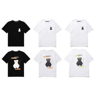 【Hot】[AQOstudiospace] AQO BEAR SHORT SLEEVE T-SHIRTS Casual Men Tshirt Women Tee Couple T shirts  Tops  100% Authentic C