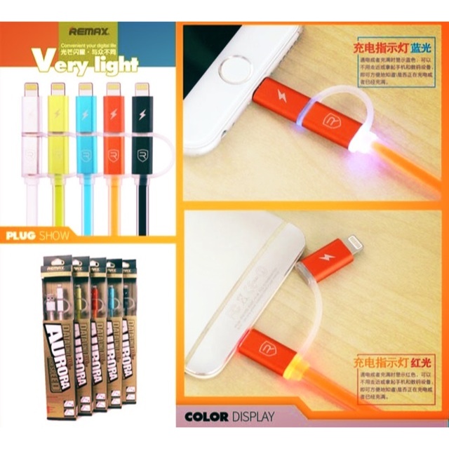 สายชาร์จ 2 in 1 REMAX Aurora Data Line High Speed 1000 mm. แท้100