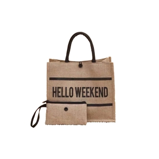 (B-762)กระเป๋าสาน กระเป๋าถือ 2in1 HELLO WEEKEND