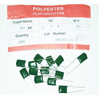 (10ตัว) 104J 100V , 2A104J , Polyester Film Capacitor โพลีเอสเตอร์ (รหัสสินค้า M02087)