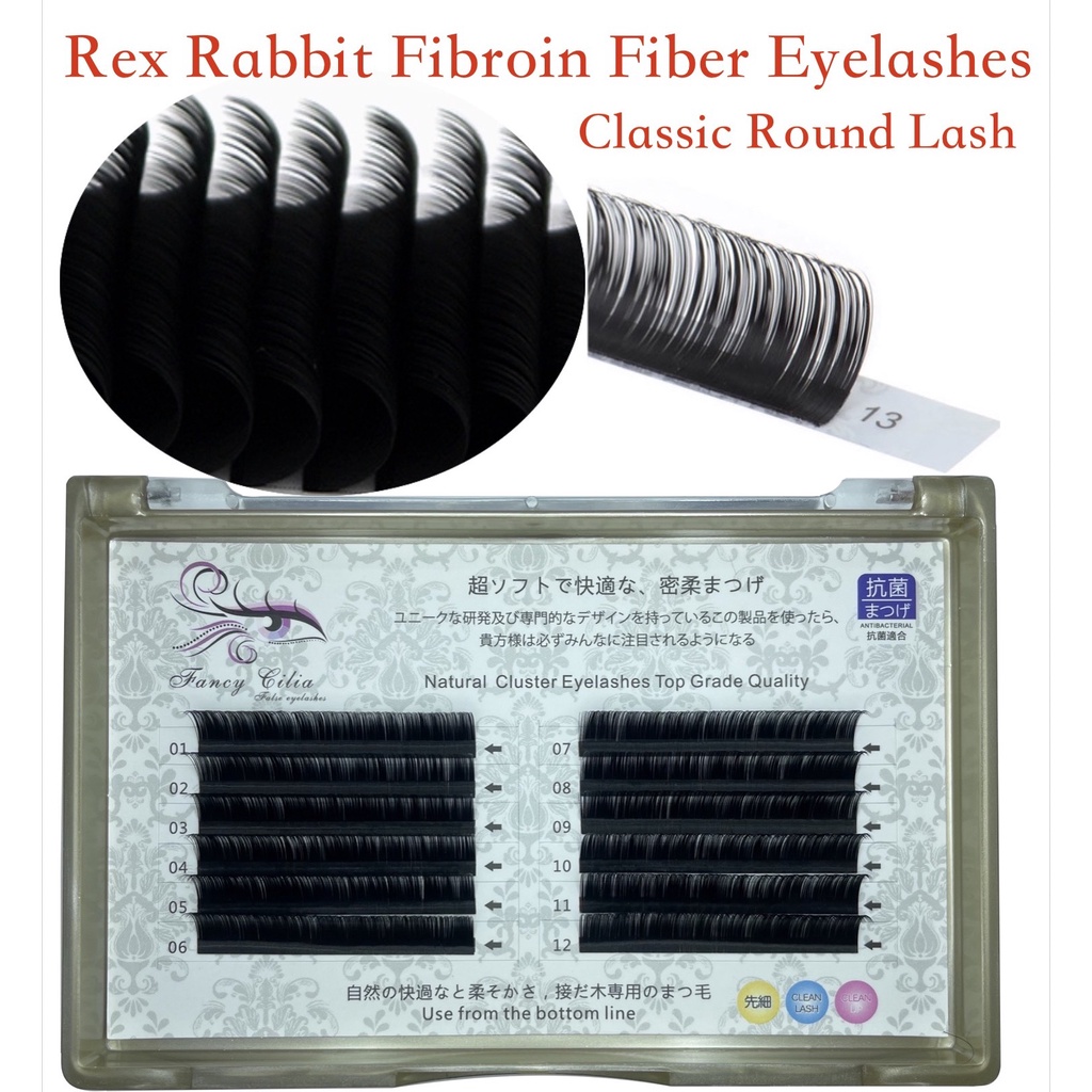 Rex Rabbit Fibroin Fiber Individual Classic Round Eyelash Matte Black ...