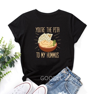 【100% cotton】เสื้อยืดแขนสั้น ผ้าฝ้าย พิมพ์ลายกราฟฟิค Hummus Foodie สไตล์ฮาราจูกุ สําหรับผู้หญิง