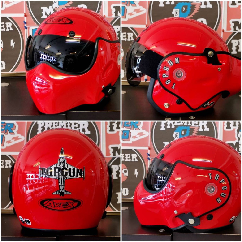 หมวกกันน็อค Avex Topgun ทรงนักบิน ยกคาง สีแดง