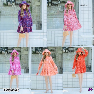 TwinsShopVip💗พร้อมส่ง TW14147 มินิเดรส #สาวอวบ ระบายแขนยาว