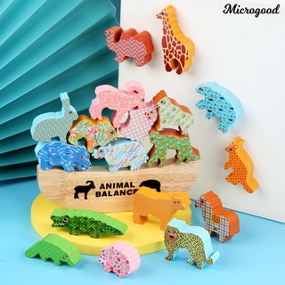 microgood Stacking High Animal Balance Boat Game Early Education Wooden Children Building Blocks Toys Gifts for Shop