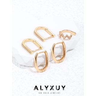 Alyxuy ต่างหูสตั๊ด คริสตัล ชุบทอง 18k ทรงสี่เหลี่ยม (ขาย 5 ชิ้น)