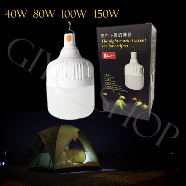 หลอดไฟแคมป์ปิ้ง เดินป่า พกพาสะดวก ชาร์จแบบUSBไฟบ้าน ไฟตั้งแคมป์ หลอดไฟ LED 40W /80W / 100W / 150W /