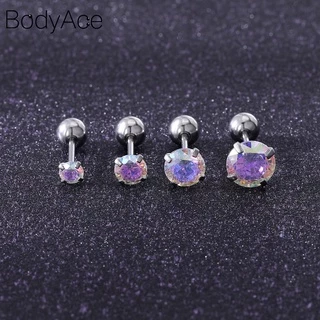 Bodyace 1 ชิ้น สีคริสตัล ทรงกลม ต่างหูสตั๊ด ต่างหูสเตนเลส กระดูกอ่อน กระดูกอ่อน เจาะ ลูกบาศก์ เซอร์โคเนีย ต่างหู