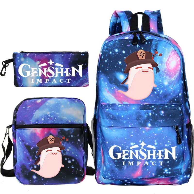 Genshin Impact Hu Tao กระเป๋าสะพายหลัง กระนักเรียน าสะพายไหล่ กระเป๋าดินสอ สามชิ้น