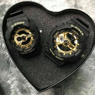 นาฬิกา DZiner collection คู่รัก สไตล์ G shock ,Baby G, สีดำทอง (สายดำด้าน) สินค้า มีไฟ ออโต้ไลท์  (ได้นาฬิกา 2 เรือน)